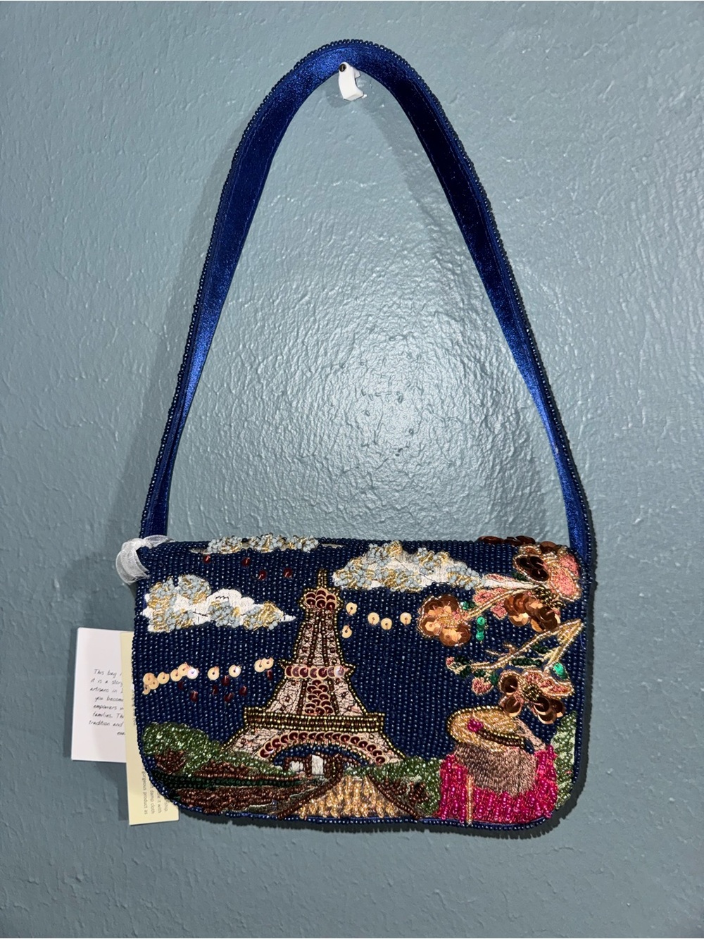 Beaded Paris  Evening Shoulder Bag in Navy